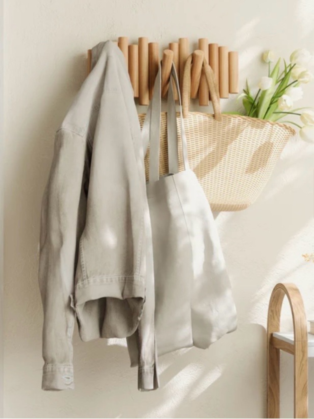 Umbra EUC Picket Hook Wall Hook w/5 Hooks in Natural Beveled Pine Wood